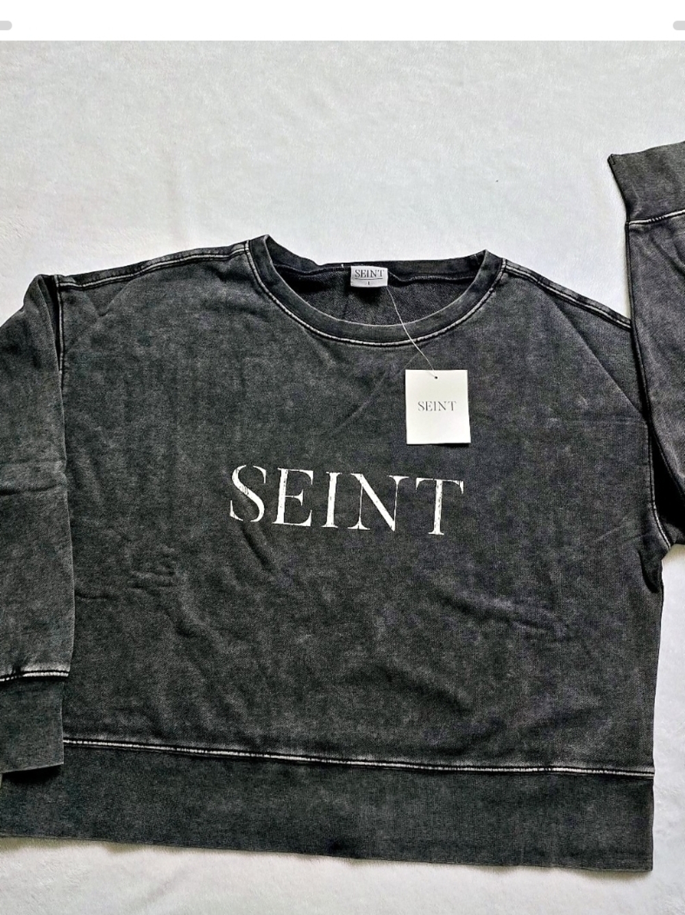 SEINT Black Washed Crop Top Sweatshirt, Crewneck